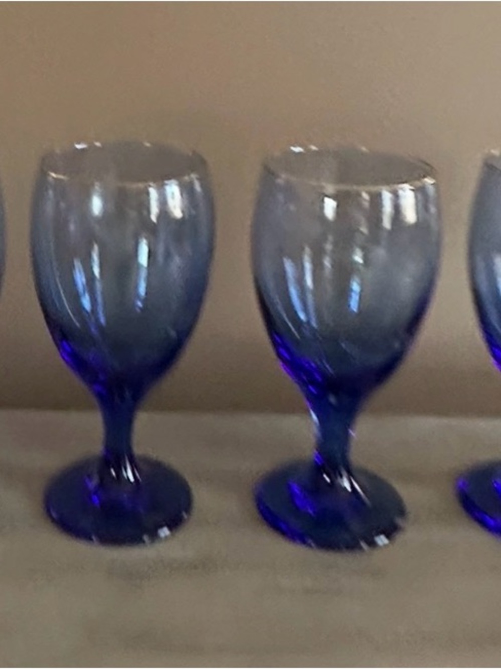 Vintage Cobalt Blue Glass with Gold Trip Goblet - Set of 4.